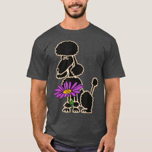 Smilemoretees Black Poodle Dog with Purple Daisy  T-Shirt