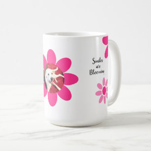 Smiles are Blooming Cute Dog Pink Flowers White Coffee Mug