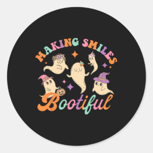 Smiles Bootiful Funny Ghost Dentist Halloween Dent Classic Round Sticker