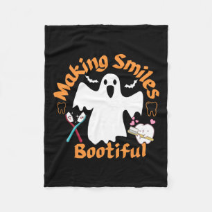 Smiles Bootiful Funny Ghost Dentist Halloween Dent Fleece Blanket