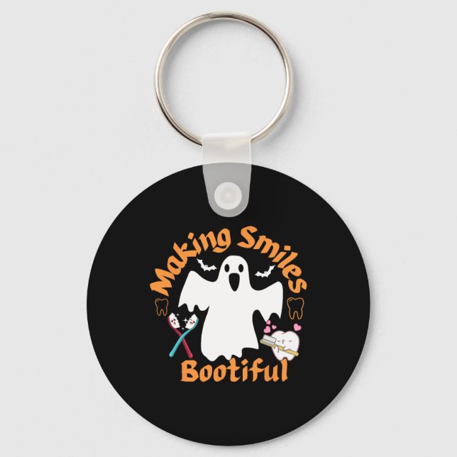 Smiles Bootiful Funny Ghost Dentist Halloween Dent Key Ring (Front)