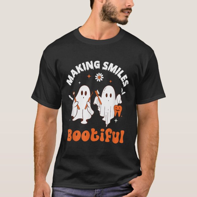 Smiles Bootiful Funny Ghost Dentist Halloween Dent T-Shirt (Front)