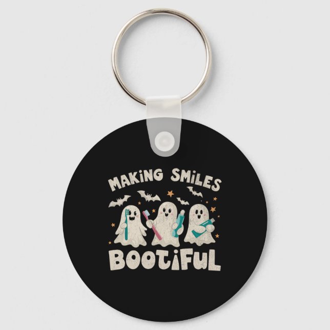 Smiles Bootiful Halloween Funny Ghost Dentist Dent Key Ring (Front)