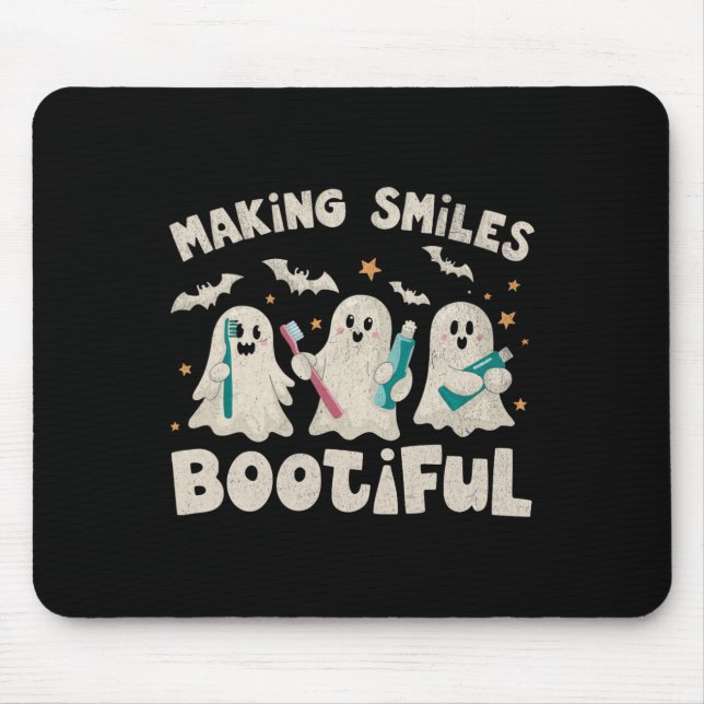 Smiles Bootiful Halloween Funny Ghost Dentist Dent Mouse Pad (Front)