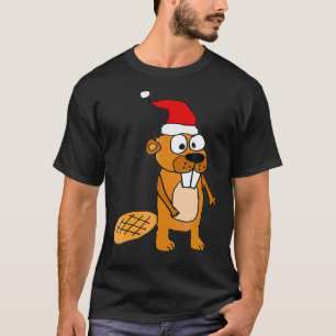 SmilesXMAS Funny Beaver in Santa hat Christmas  T-Shirt