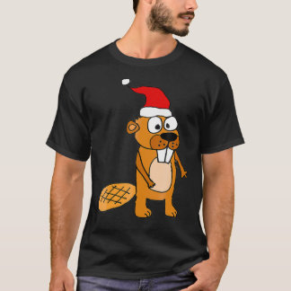 SmilesXMAS Funny Beaver in Santa hat Christmas  T-Shirt