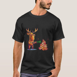 Smileteesfunny Funny Moose Blowing Fall Leaves T-Shirt