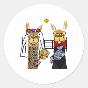 Smileteessports Fun Llama Bride And Groom Pickleba Classic Round Sticker