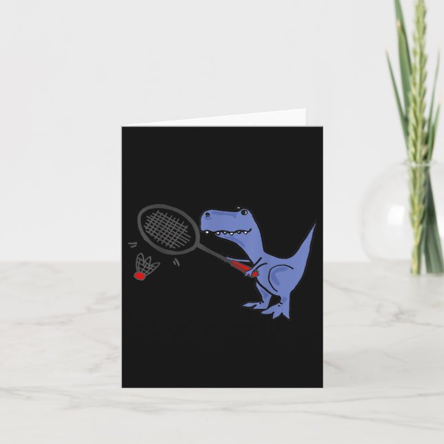 Smiletodaytees Fun T-rex Dinosaur Playing Badminto Card (Front)