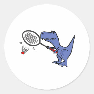 Smiletodaytees Fun T-rex Dinosaur Playing Badminto Classic Round Sticker