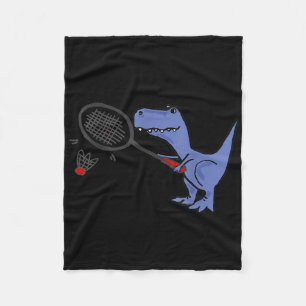 Smiletodaytees Fun T-rex Dinosaur Playing Badminto Fleece Blanket