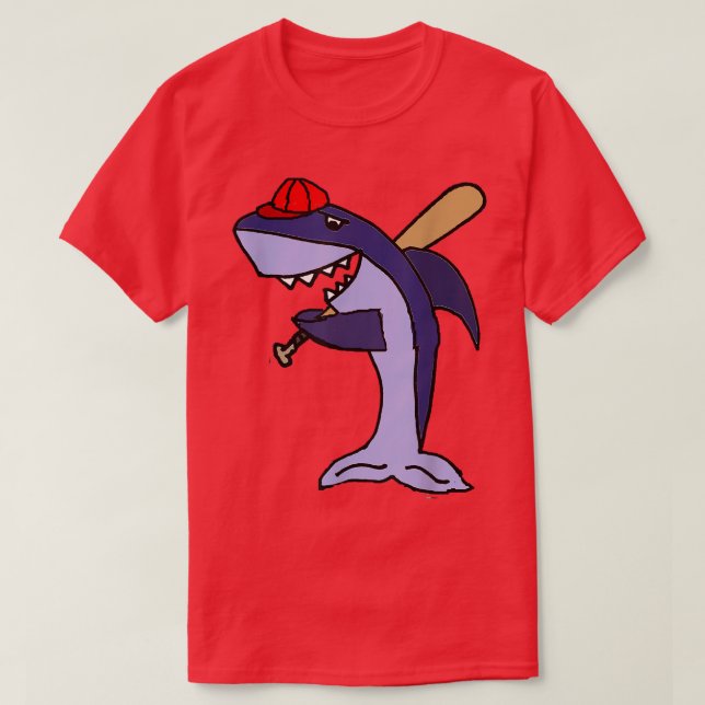 Smiletodaytees Funny Shark Playing Baseball  T-Shirt (Design Front)