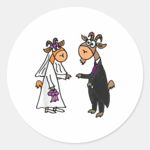 Smiletodaytees Goat Bride And Groom Wedding _1  Classic Round Sticker