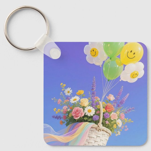 Smiley Balloon and Flower Basket Keychain (Front)
