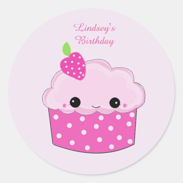 Smiley Cupcake Personalised Birthday Classic Round Sticker (Front)