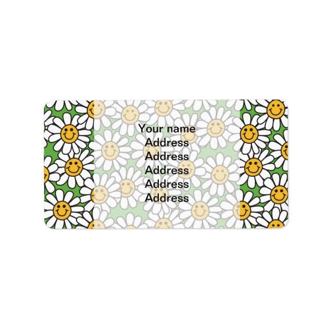 Smiley Daisy Flowers Pattern Label (Front)