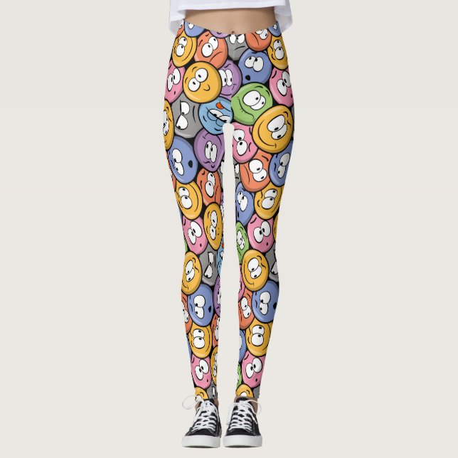 Smiley Face Emoji pattern Leggings (Front)