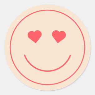 Smiley Face Heart Eyes   Orange Classic Round Sticker