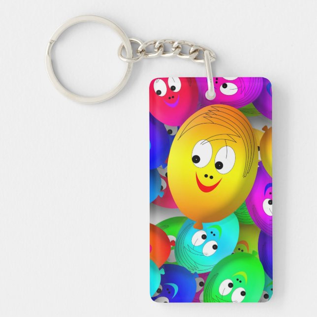 Smiley Faces Balloons Pattern-64171 Key Ring (Front)
