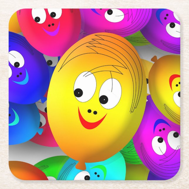 Smiley Faces Balloons Pattern-64171 Square Paper Coaster (Front)