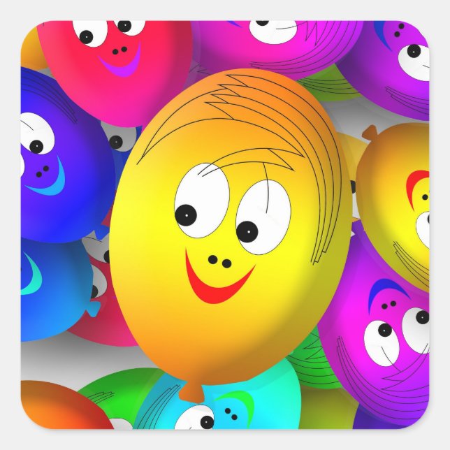 Smiley Faces Balloons Pattern-64171 Square Sticker (Front)