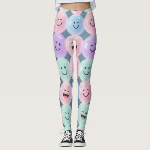 Smiley Faces Grid Leggings – Pastel Gen Z Vibes