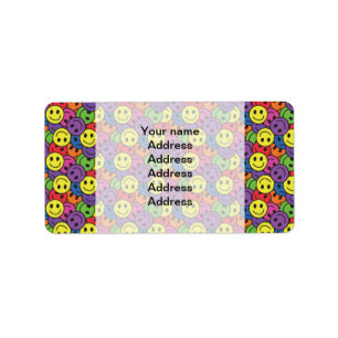Smiley Faces Retro Hippy Pattern Label