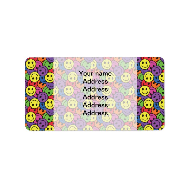 Smiley Faces Retro Hippy Pattern Label (Front)