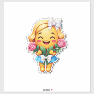 "Smiley Girl with Roses – Sweet Emoji Surprise"