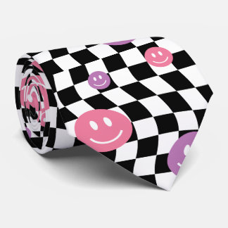 Smiley Groovy Retro Chequerboard, Y2K 90s Tie