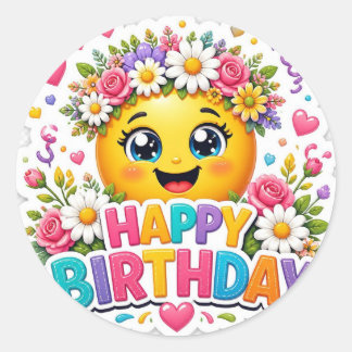 Smiley in Bloom – Colourful Emoji Flower Bouquet H Classic Round Sticker