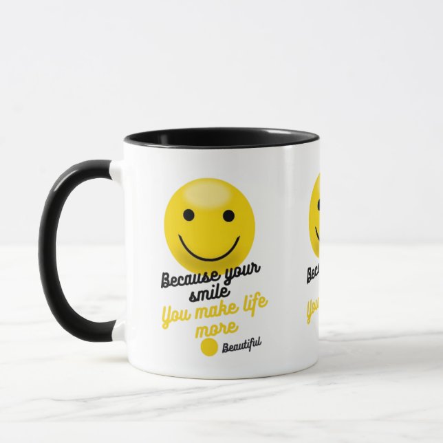 Smiley Inspirational Quote Mug – Because Your Smil (Left)