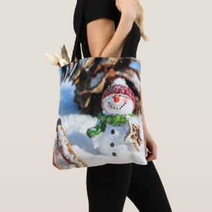 Smiley Little Snowman In Red Hat Tote Bag