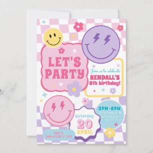 Smiley Preppy Face Colourful Birthday Invitation