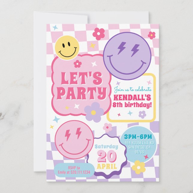 Smiley Preppy Face Colourful Birthday Invitation (Front)