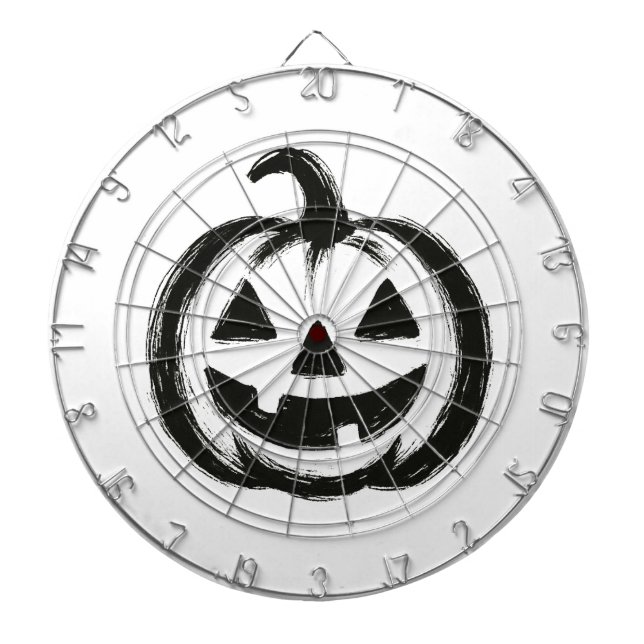 Smiley Pumpkin – Ink Brush Halloween Design on  Dartboard (Front)