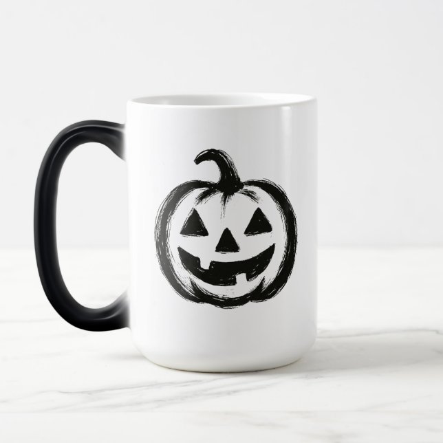 Smiley Pumpkin – Ink Brush Halloween Design on  Magic Mug (Left)
