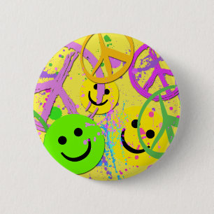 SMILEYS AND PEACE SIGNS 6 CM ROUND BADGE