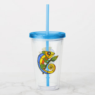 Smiling Abstract Brightly Coloured Lizard With Lea Acrylic Tumbler