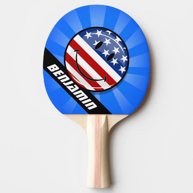 Smiling American Flag Ping Pong Paddle (Front)