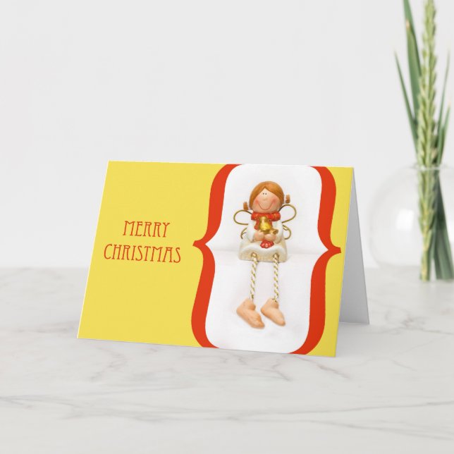 Smiling Angel Christmas Greeting Card (Gold) (Front)