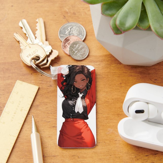 Smiling Anime Woman Key Ring (Desk)