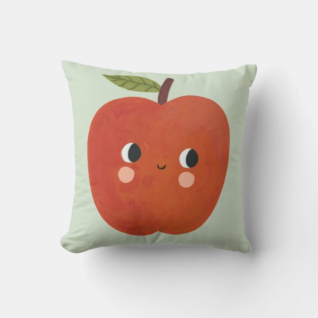 Smiling Apple Throw Pillow | Cute Fruit Nursery  (Front)