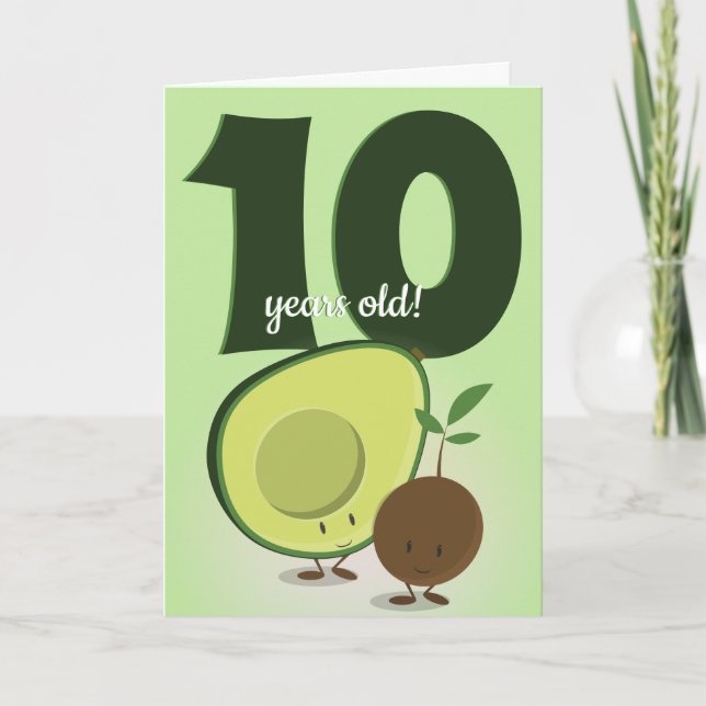 Smiling Avocado and Pit Cartoon Food Birthday Card (Front)