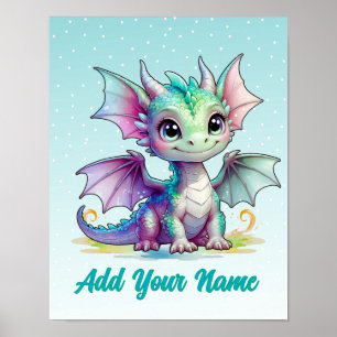 Smiling Baby Dragon – Custom Name Poster