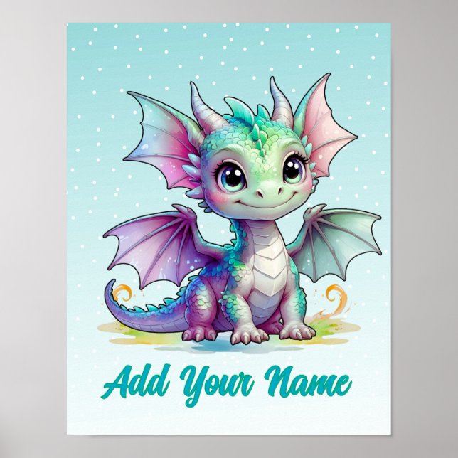 Smiling Baby Dragon – Custom Name Poster (Front)