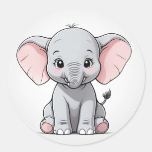 Smiling Baby Elephant with Blush Cheeks, kawaii Classic Round Sticker