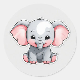 Smiling Baby Elephant with Blush Cheeks, kawaii Classic Round Sticker