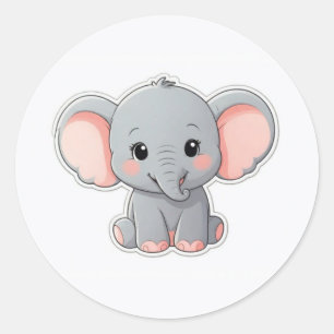 Smiling Baby Elephant with Blush Cheeks, kawaii Classic Round Sticker