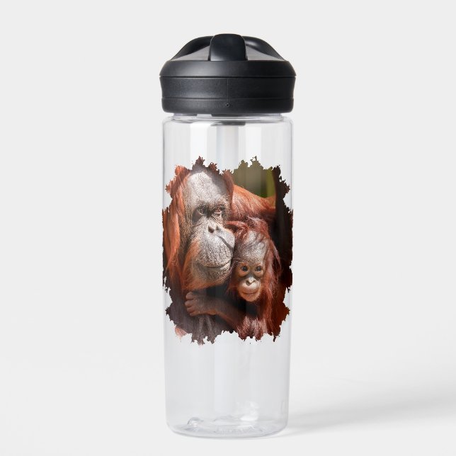 Smiling Baby Orangutan in Mother's Arms Water Bottle (Front)